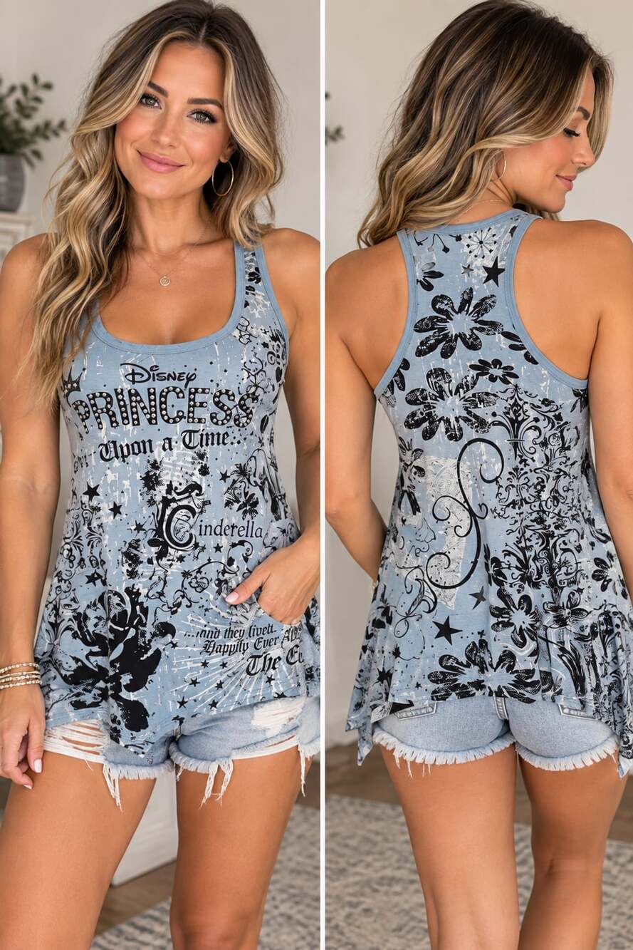 Disney Parks Princess Once Upon A Time Tank Top Size XS Blue Cinderella